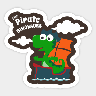 Vector illustration of dinosaur pirate on a ship at the sea Sticker